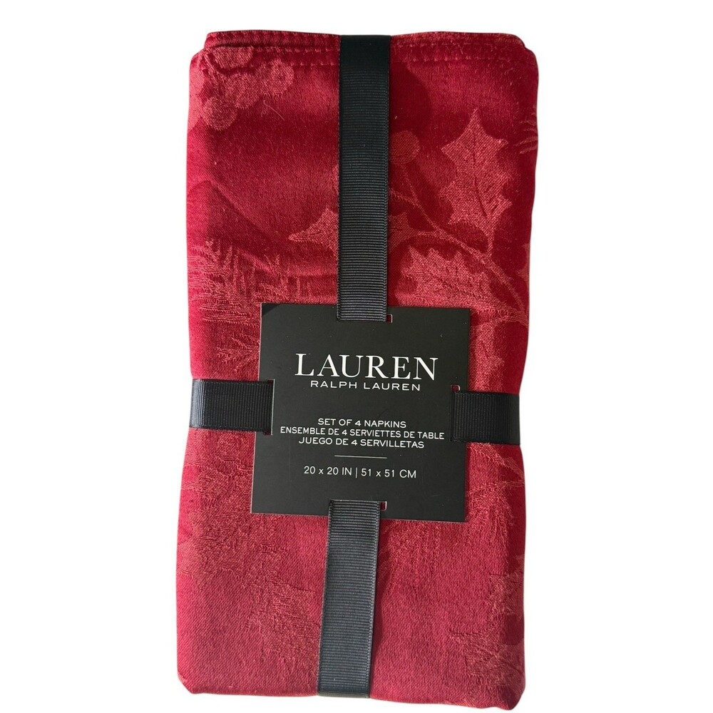 Ralph Lauren Holly Berry Napkins Fabric Holiday Cranberry Red Set Of 4